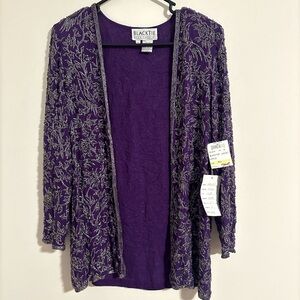 NWT Oleg Cassini black tie SILK vintage purple beaded deadstock blazer jacket